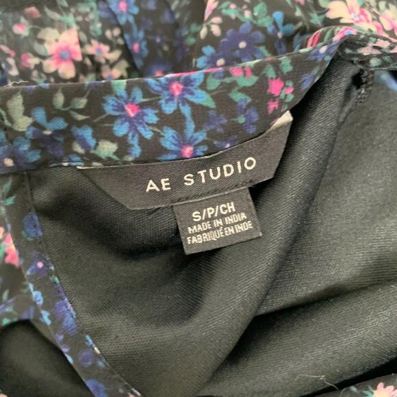 AE Studio S Black Floral Print High Neck Dress Cottagecore Whimsigoth - Picture 5 of 7